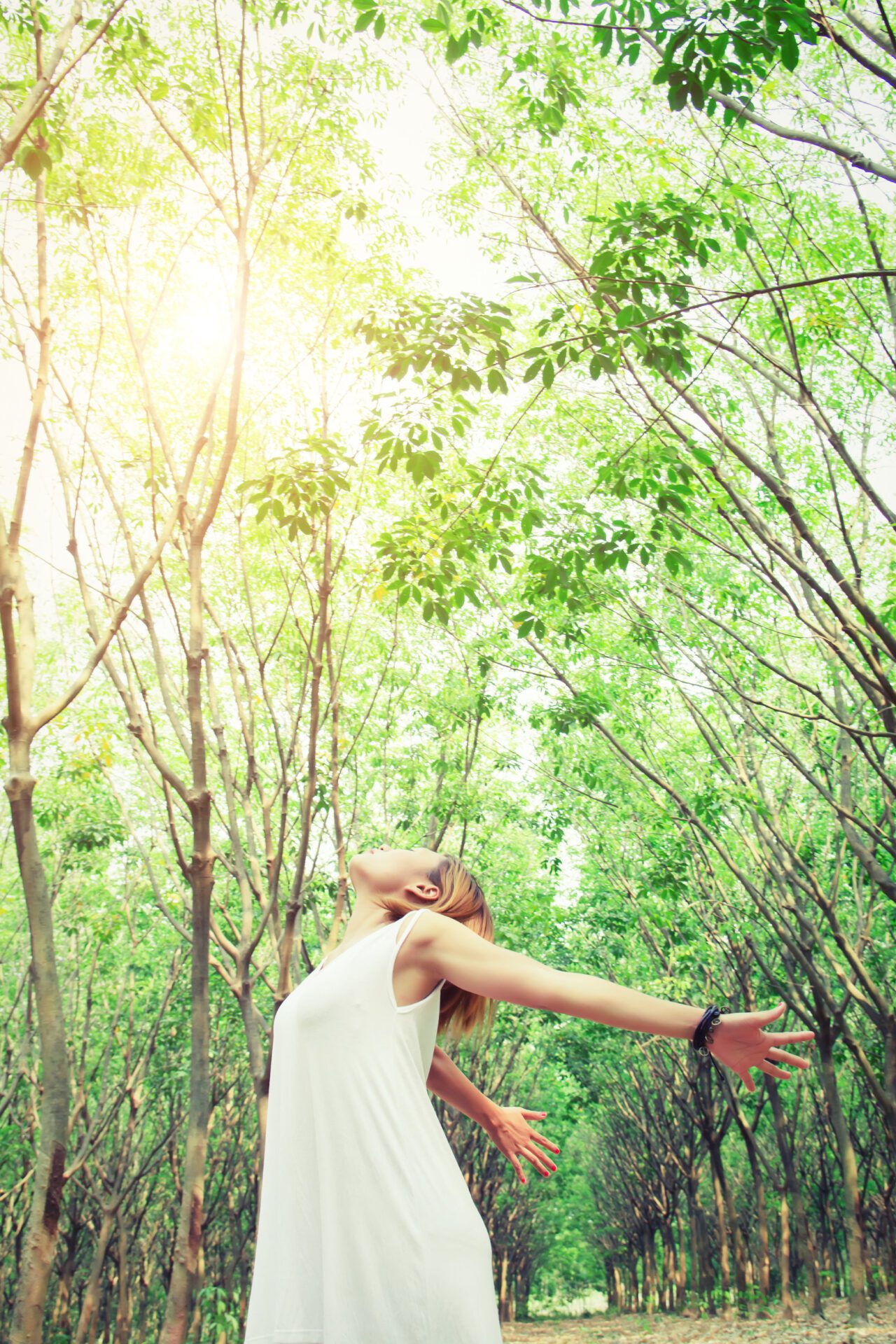 women lifestyle concept : young asian woman stretch her hands in